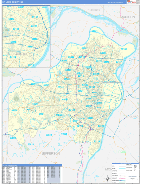 St. Louis County, MO Zip Code Wall Map